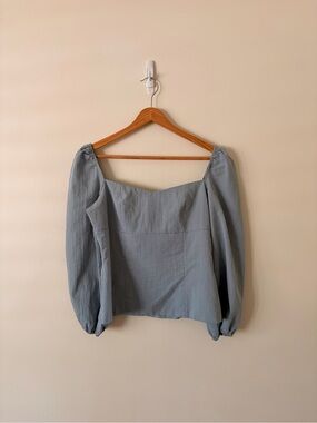 Love Bonito Square Heart Neck Puff Sleeve Blouse in Dusty Blue